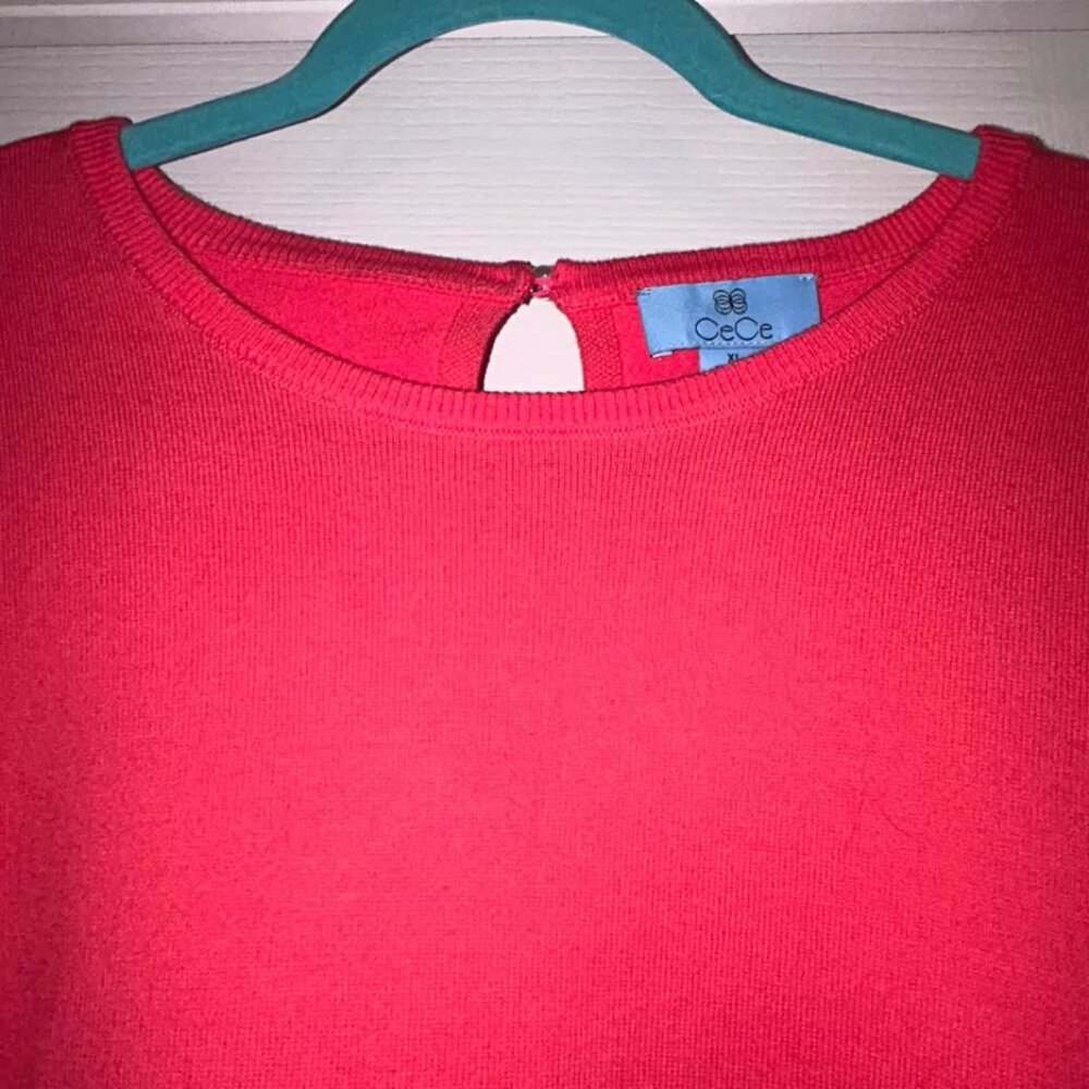 Cece coral pink short puff sleeve sweater top pearl back detail woman's size XL - Picture 5 of 9